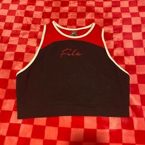 Black red and white Fila sports bra top